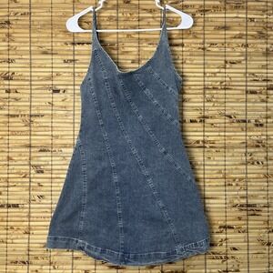 Mustard Seed Denim Dress Women S Blue Sleeveless Y2K Festival Fit Flare Jumper